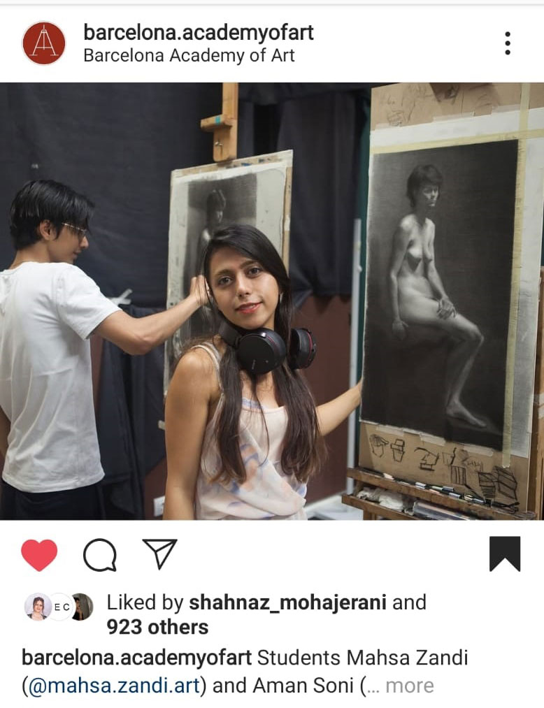 About Mahsa Zandi - Barcelona Academy of art Instagram post